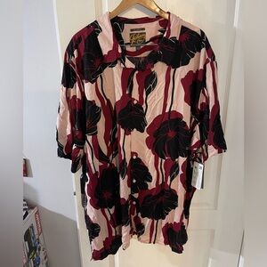 Men's Floral Casual Shirt - Black and Pink
